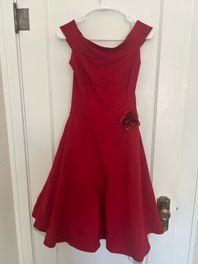 Juniors Red Fit-and-Flare Dress with Flower Accent - vintage 2004